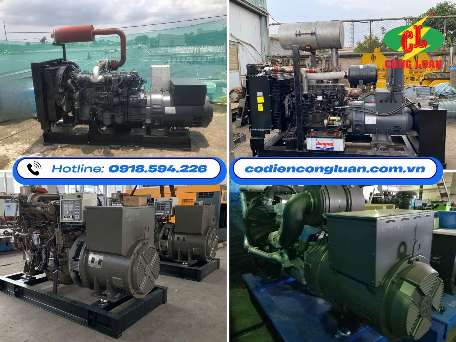 Dinamo hiệu Evotec được lắp ráp thành tổ máy phát điện phục vụ cho nuôi tôm, nhà máy, xí nghiệp,... 